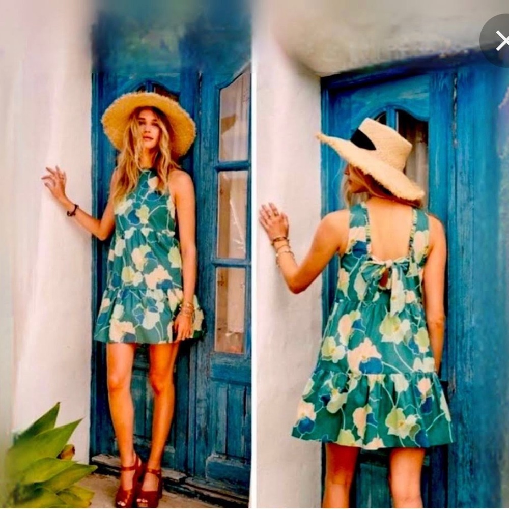 Sezane Floral Green Mini Dress